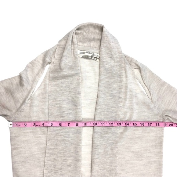 All Saints cut-out shoulder drape open cardigan sweater 4 gray cream wool - Picture 14 of 16